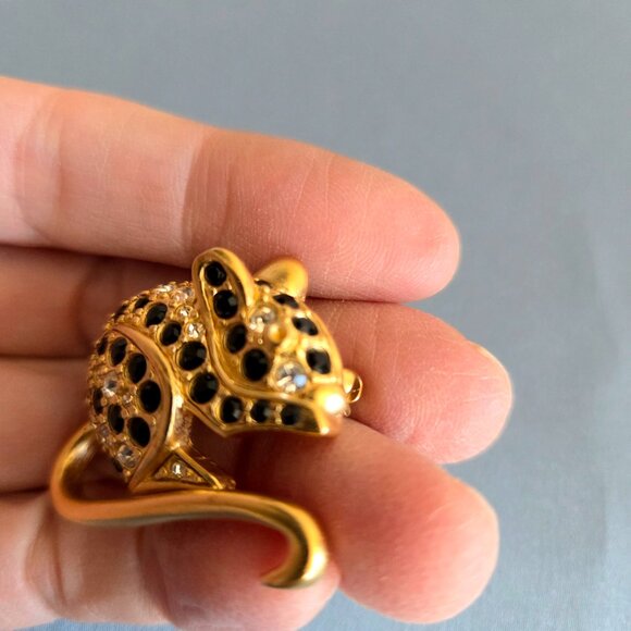 D'Orlan vintage gold tone and rhinestones mice brooch. - Picture 3 of 5